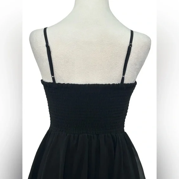 American Eagle Black Chiffon Dress XS S Boho Handkerchief Hem Summer Dark Fairy - Picture 6 of 9